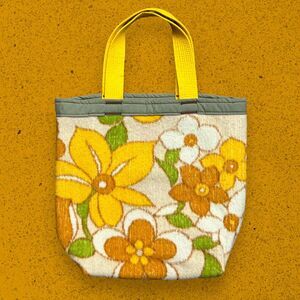 Handmade Hippie Flower Bag 60s 70s Floral Fleece Small Tote Bag Grocery Reusable